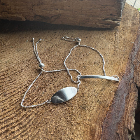 6 Sterling Silver adjustable ID Bracelet 1.2mm box link ID plate 