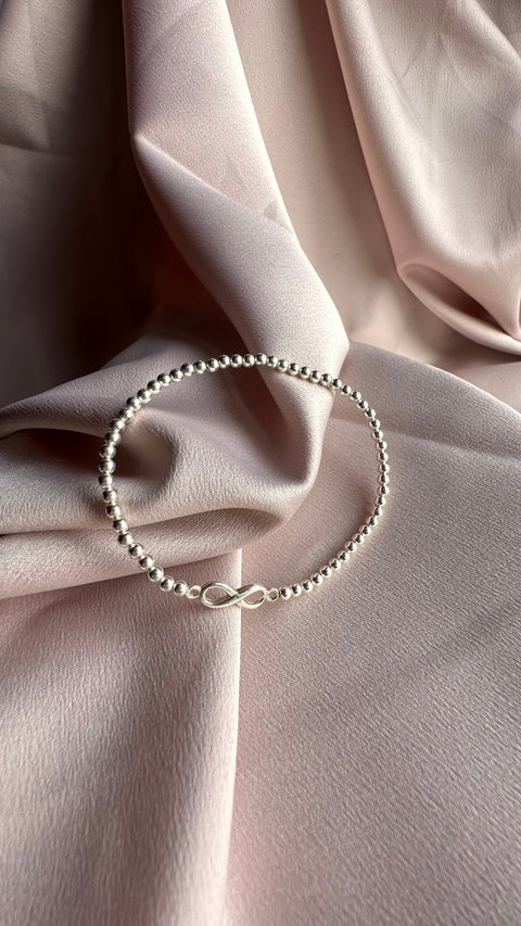 Bracelet Sterling Silver Infinity & 3 mm bead ball