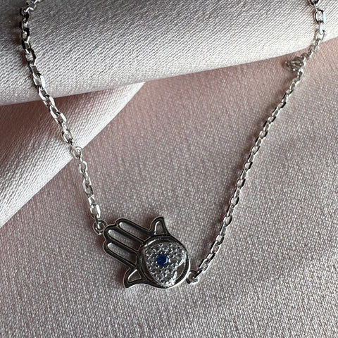 Sterling Silver Bracelet Hamsa Evil Eye protection heart shape  2