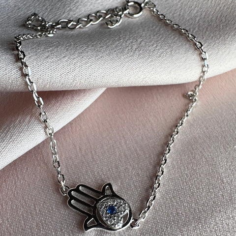 Sterling Silver Bracelet Hamsa Evil Eye protection heart shape 3