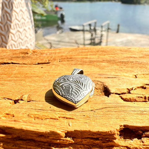 5 Sterling Silver engraved Heart Locket Pendant 13mm and 16mm