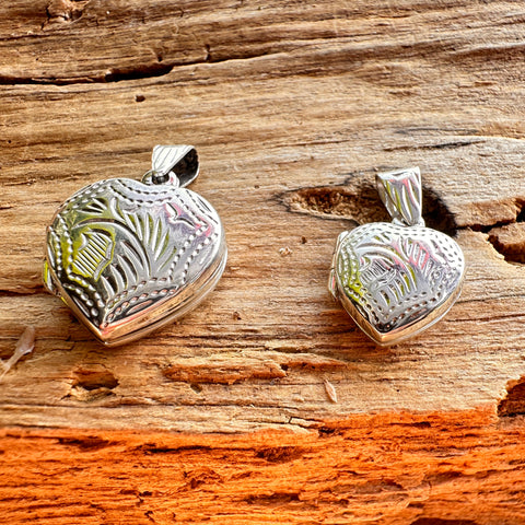11 Sterling Silver engraved Heart Locket Pendant 13mm and 16mm