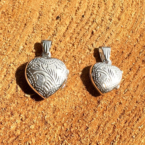 12 Sterling Silver engraved Heart Locket Pendant 13mm and 16mm