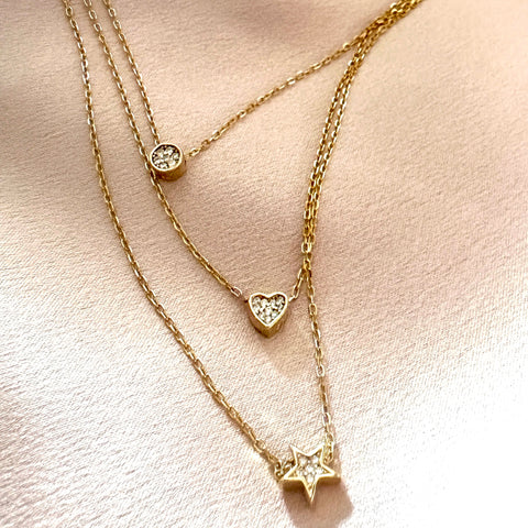 Necklace Vermeil CELESTIAL Delicate Three-Layered Charm Gold Plated on Silver 7