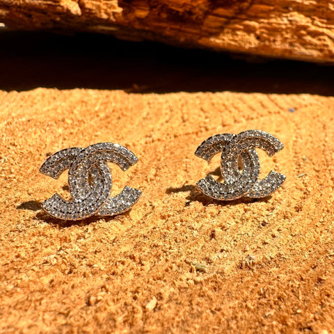 4 Stud Earrings CHANTALE Sterling Silver Double Row