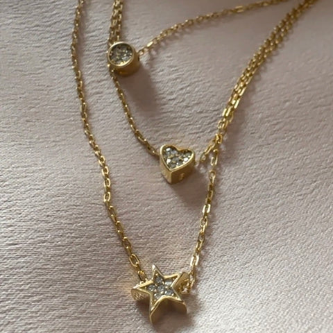 Necklace Vermeil CELESTIAL Delicate Three-Layered Charm Gold Plated on Silver