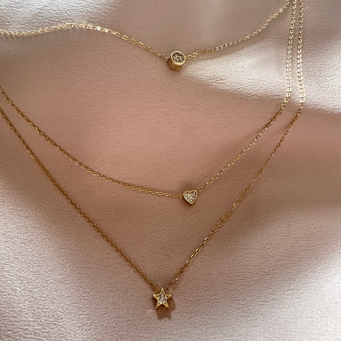 Necklace Vermeil CELESTIAL Delicate Three-Layered Charm Gold Plated on Silver 2