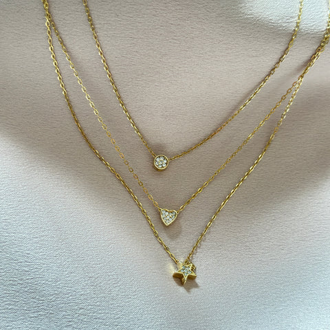 Necklace Vermeil CELESTIAL Delicate Three-Layered Charm Gold Plated on Silver 6