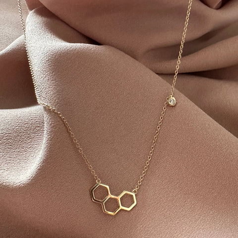 Vermeil Sterling Silver Gold plated Necklace honeycomb 3