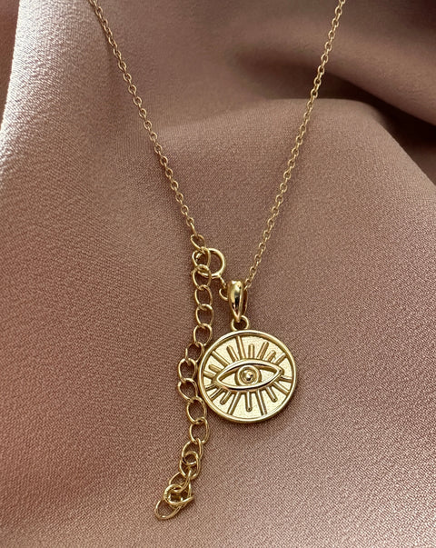 5 Sterling Silver Gold Vermeil Plain Evil Eye Coin Necklace