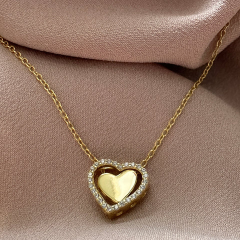 Necklace AVALON Gold Plated double Heart with Cubic Zirconia 1
