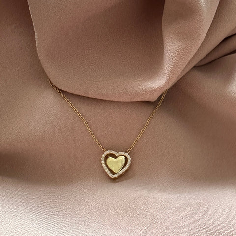 Necklace AVALON Gold Plated double Heart with Cubic Zirconia 9