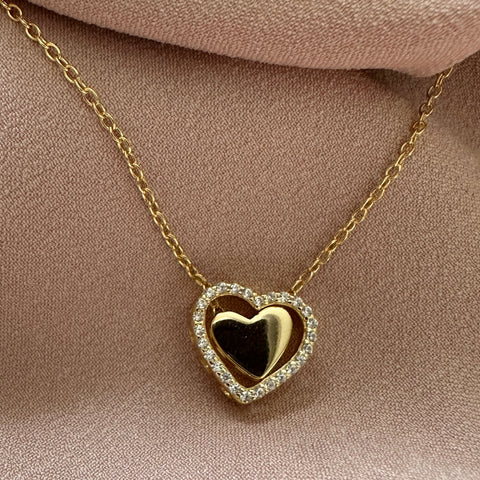 Necklace AVALON Gold Plated double Heart with Cubic Zirconia 8