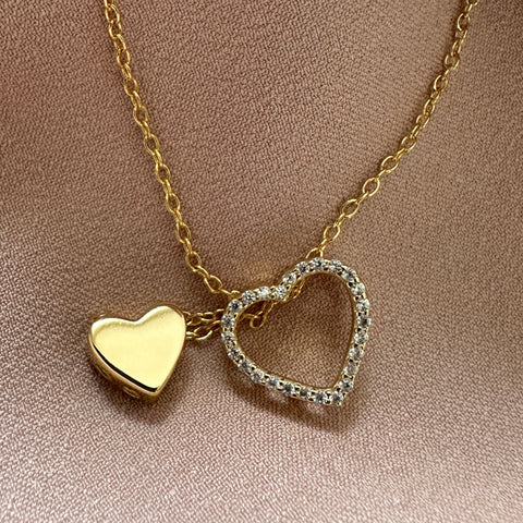 Necklace AVALON Gold Plated double Heart with Cubic Zirconia 7