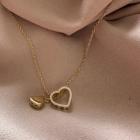 Necklace AVALON Gold Plated double Heart with Cubic Zirconia 11