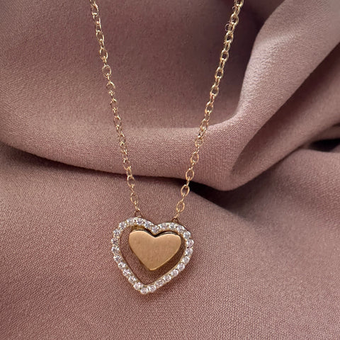 Necklace AVALON Gold Plated double Heart with Cubic Zirconia 6