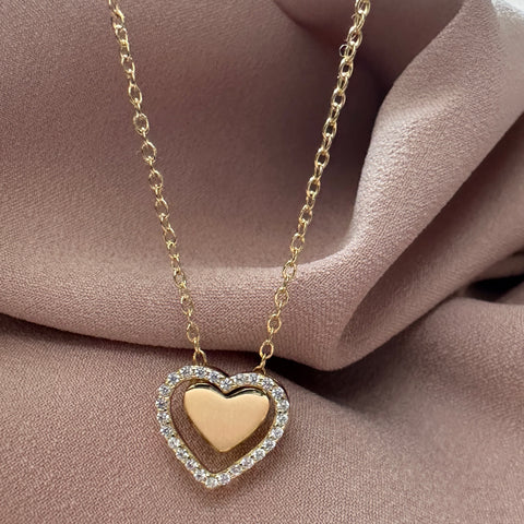 Necklace AVALON Gold Plated double Heart with Cubic Zirconia 2