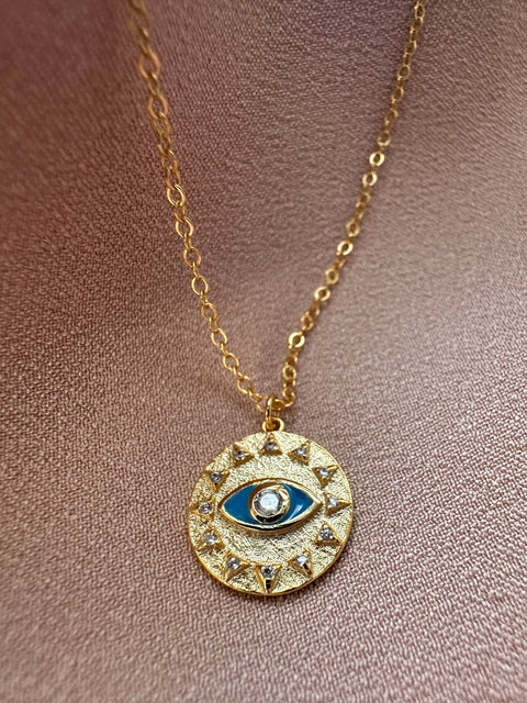 Necklace Vermeil SAMANTHA Sterling Silver Gold-Plated Radiant Sun Evil Eye 8