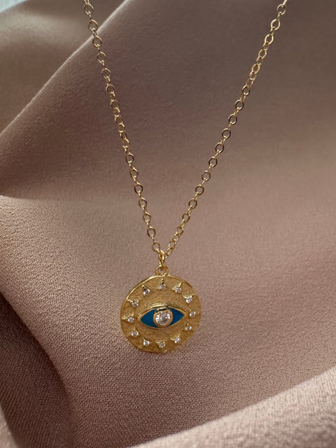 Necklace Vermeil SAMANTHA Sterling Silver Gold-Plated Radiant Sun Evil Eye 10