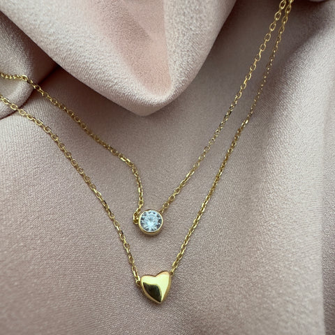 Necklace Vermeil THEA Sterling Silver with Gold Plated Heart and Cubic Zirconia 