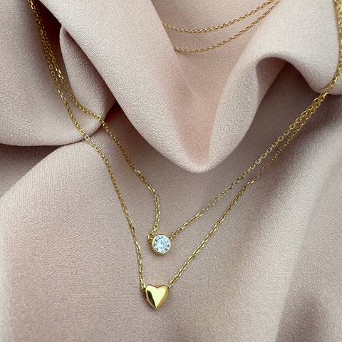 Necklace Vermeil THEA Sterling Silver with Gold Plated Heart and Cubic Zirconia 2