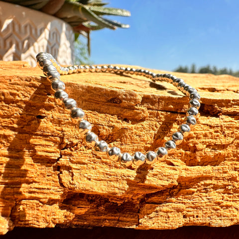 2 Bracelet Sterling Silver 3mm hammered bead