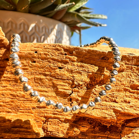 7 Bracelet Sterling Silver 3mm hammered bead