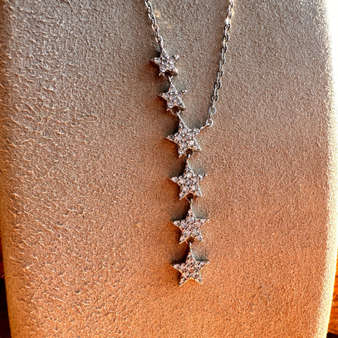 Necklace Ferial Sterling Silver Rhodium Multi Star Charm with zirconia 6