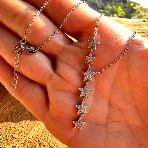 Necklace Ferial Sterling Silver Rhodium Multi Star Charm with zirconia 7