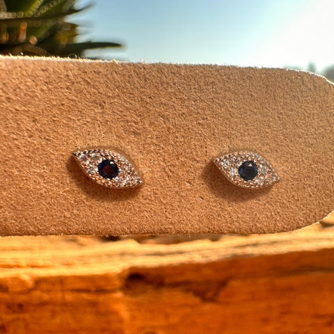 2 Sterling Silver rhodium plated 4mm L x 7mm W Evil Eye stud earrings