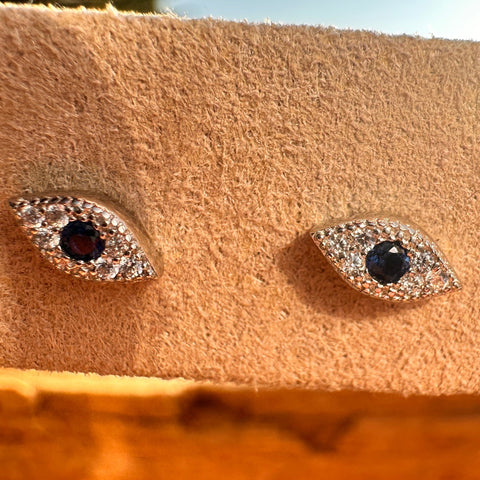 4 Sterling Silver rhodium plated 4mm L x 7mm W Evil Eye stud earrings