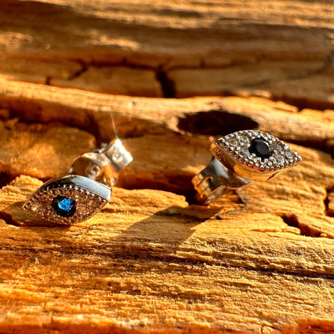 7 Sterling Silver rhodium plated 4mm L x 7mm W Evil Eye stud earrings