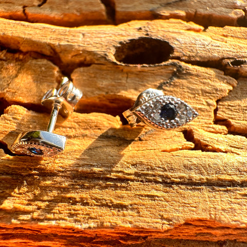 8 Sterling Silver rhodium plated 4mm L x 7mm W Evil Eye stud earrings