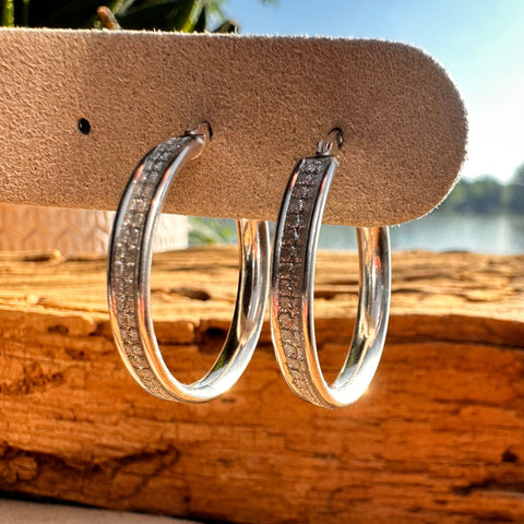  Earrings ODARA Hoop Sterling Silver Round Cubic Zirconia 24x3