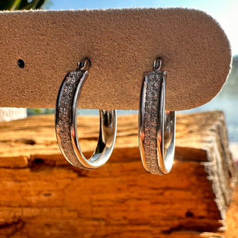 2 Sterling silver with rhodium plated hoop earring 18x4 mm Medium size