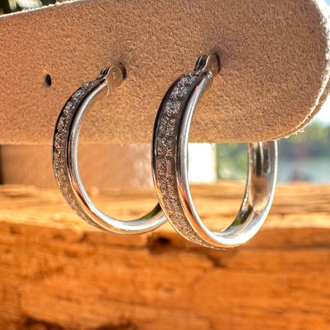 3 Sterling silver with rhodium plated hoop earring 18x4 mm Medium size