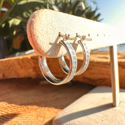 7 Sterling silver with rhodium plated hoop earring 18x4 mm Medium size