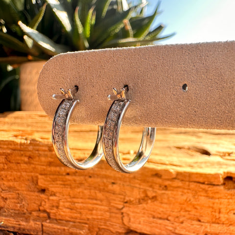 8 Sterling silver with rhodium plated hoop earring 18x4 mm Medium size
