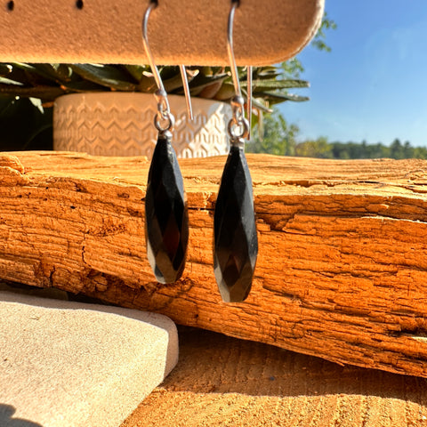 2 Sterling Silver 7x24mm onyx hook earrings
