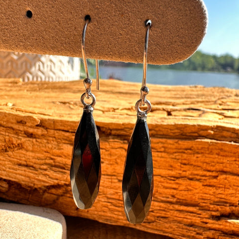 3 Sterling Silver 7x24mm onyx hook earrings