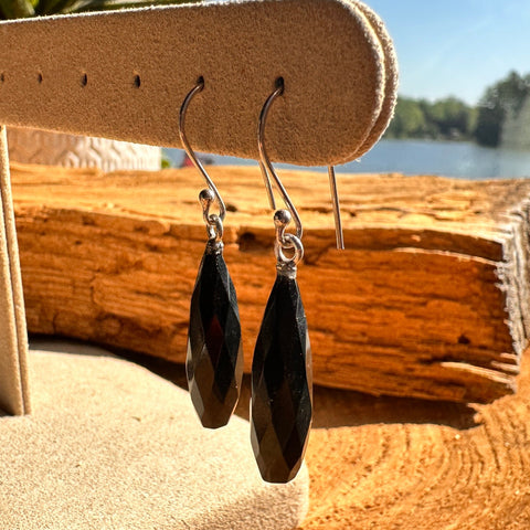 5 Sterling Silver 7x24mm onyx hook earrings