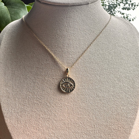 4 Sterling Silver Gold Vermeil Plain Evil Eye Coin Necklace