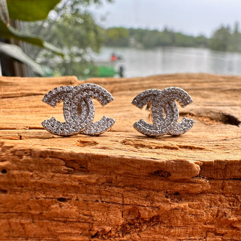 8 Stud Earrings CHANTALE Sterling Silver Double Row