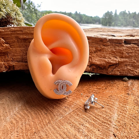3 Stud Earrings CHANTALE Sterling Silver Double Row