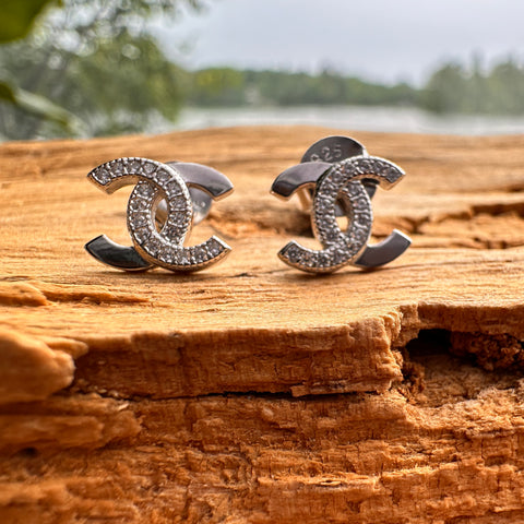 3 Stud Earrings Sterling Silver CHARNELE Cubic Zirconia