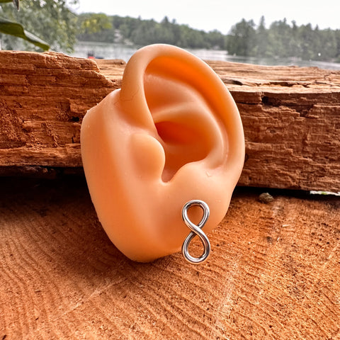 3 Sterling Silver metalic finish Infinity style stud earrings 16mm L x 7mm W
