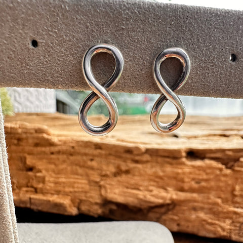 4 Sterling Silver metalic finish Infinity style stud earrings 16mm L x 7mm W