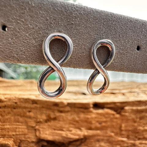 Sterling Silver metalic finish Infinity style stud earrings 16mm L x 7mm W