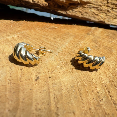 7 Hoop Stud Croissant Earrings 10K Solid Gold