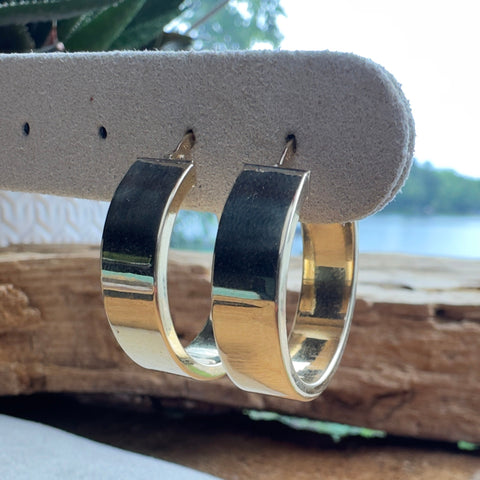 3 Yellow gold 10k flat oval large hoop earrings 23mm  large bold 